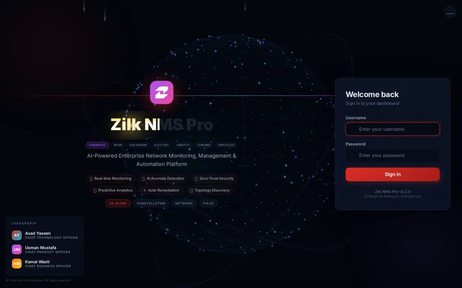Zilk NMS Pro — Login